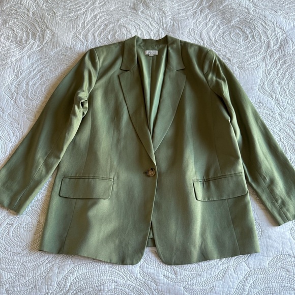 Loft - Petite Relaxed Fluid Blazer - Olive Green - Picture 2 of 13